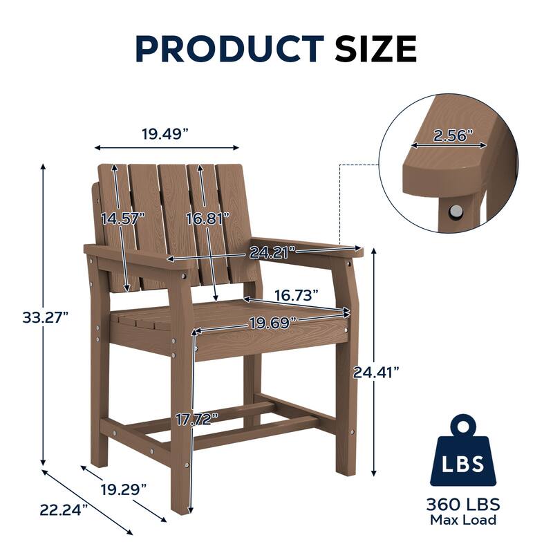 2-Piece Plastic HDPE Patio Dining Chair with 19.69 in Wide Seat - N/A