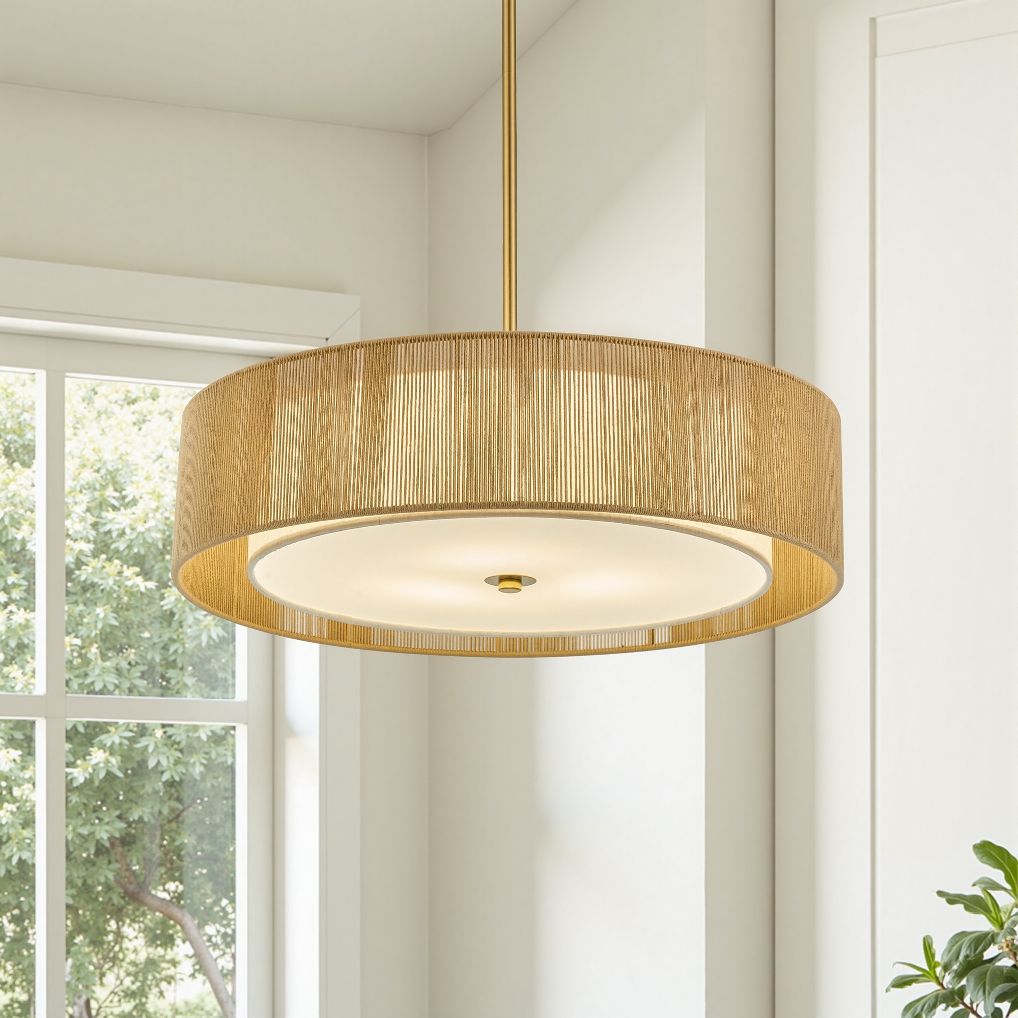 CO-Z 3-Light 20"W Double Drum Fabric Pendant Chandelier