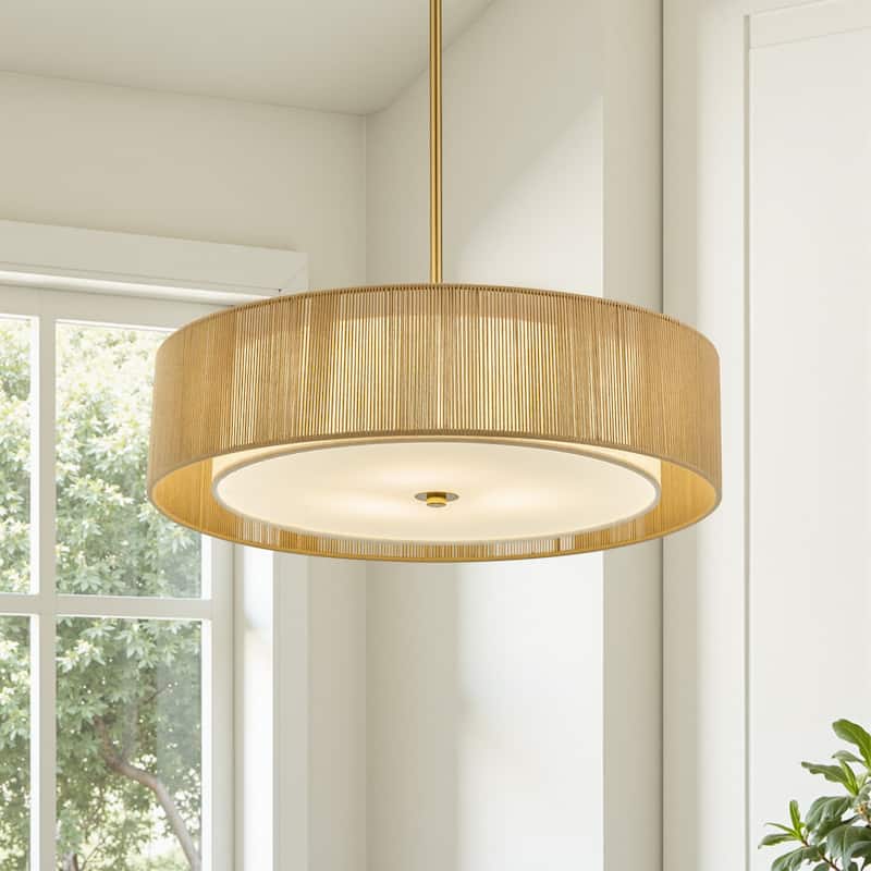 CO-Z 3-Light 20"W Double Drum Fabric Pendant Chandelier