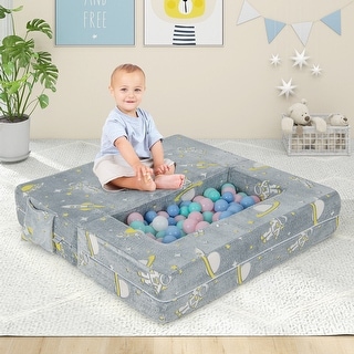 Grey Kids Play Sofa with Ottoman and Removable Machine Washable Cover - 42" x 20.5" x 16.5" (L x W x H)