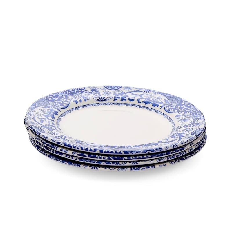 Spode Set of 4 Blue Italian Brocato Rimmed Plates