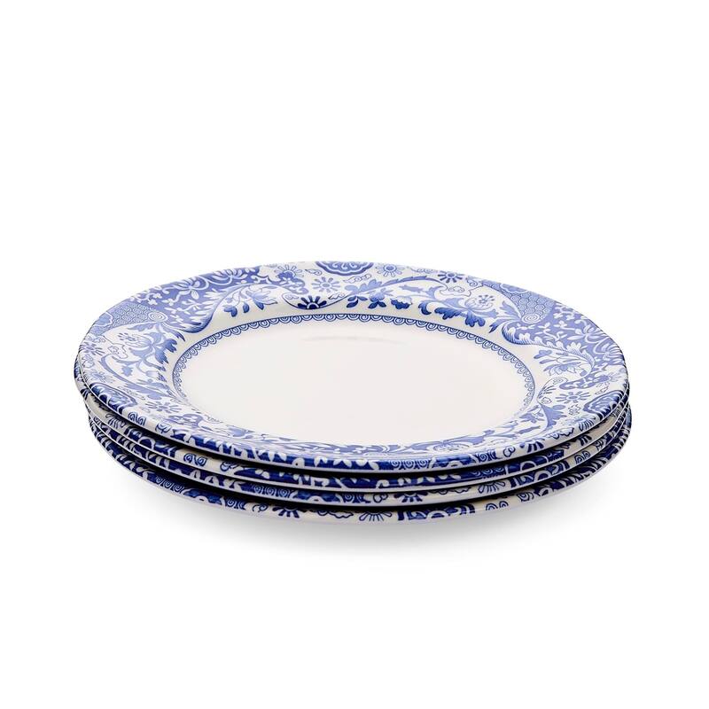 Spode Set of 4 Blue Italian Brocato Rimmed Plates