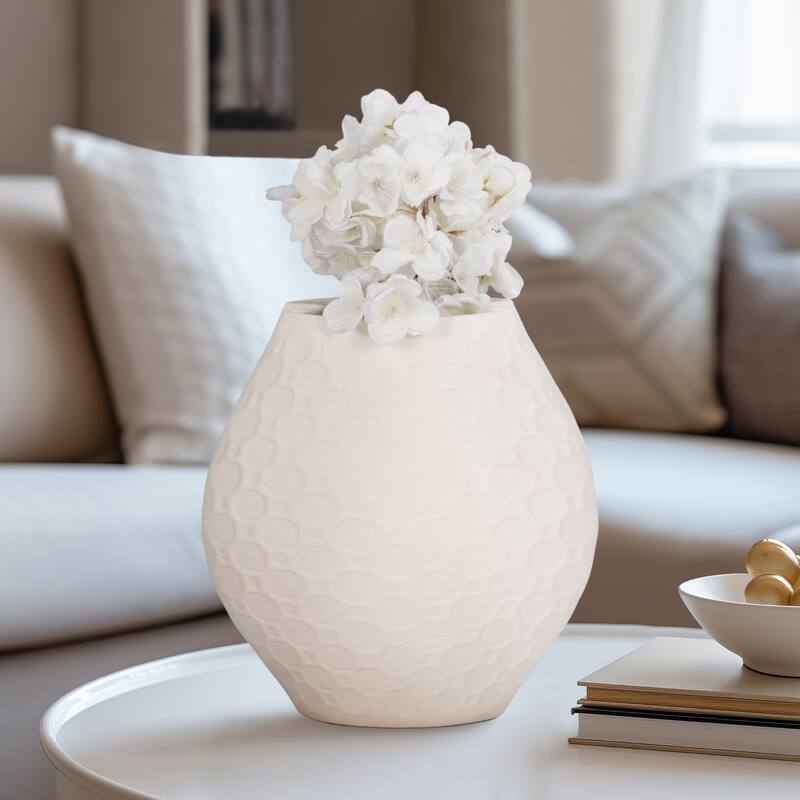 Sagebrook Home Elphantine 3D Printed Vase, Ivory/Beige, Bud, Texture