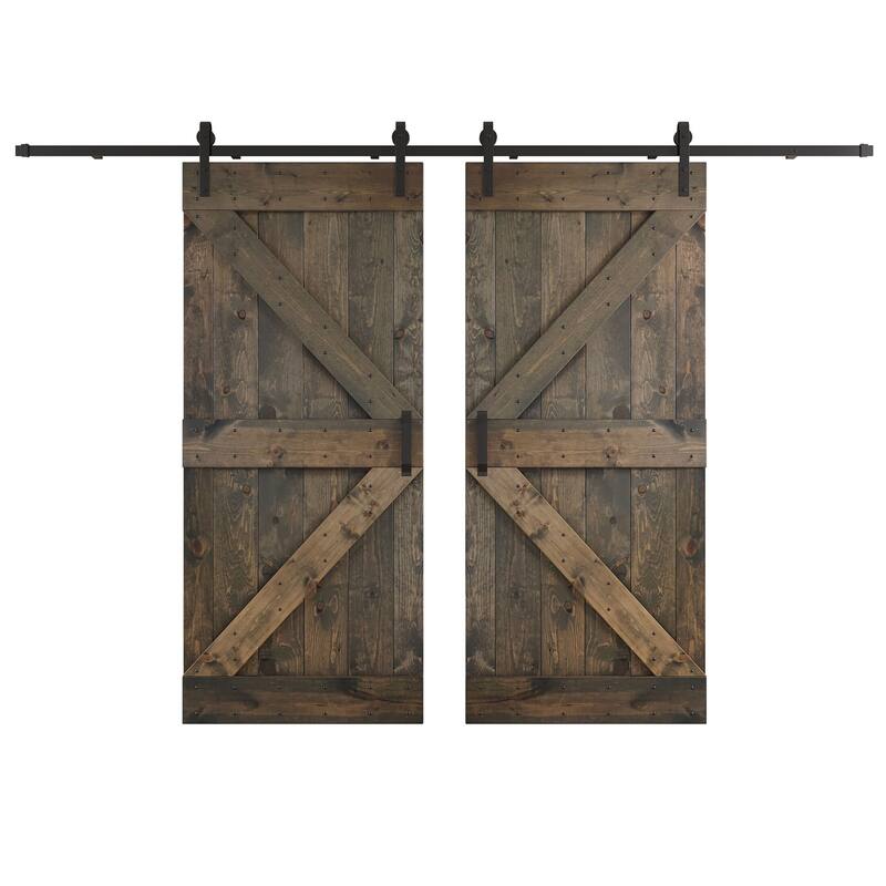 Coast Sequoia 48in/60in/72in/76in/84in x 84in K Series Pine Wood Double Sliding Barn Door With Hardware Kit
