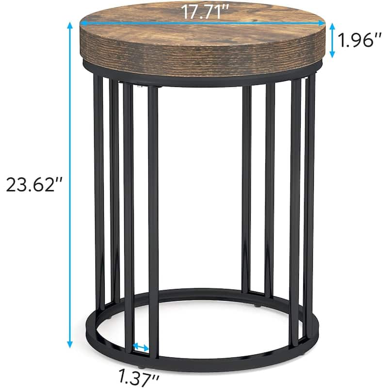Round Side Table End Table for Living Room Bedroom, Thick Sturdy - 2pcs - RustIC Brown