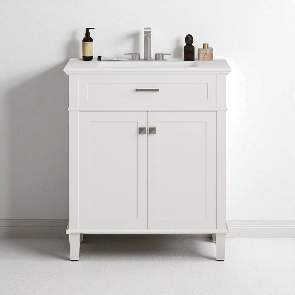 30" Bathroom Vanity with Ceramic Sink, Soft-Close Doors, Adjustable Shelf, 4" Faucet Ready