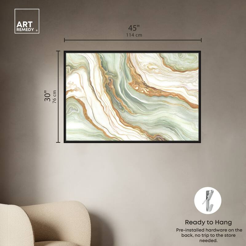 Art Remedy Green And Gold Framed Mineral, Agate & Geode 1 Piece Canvas Wall Art