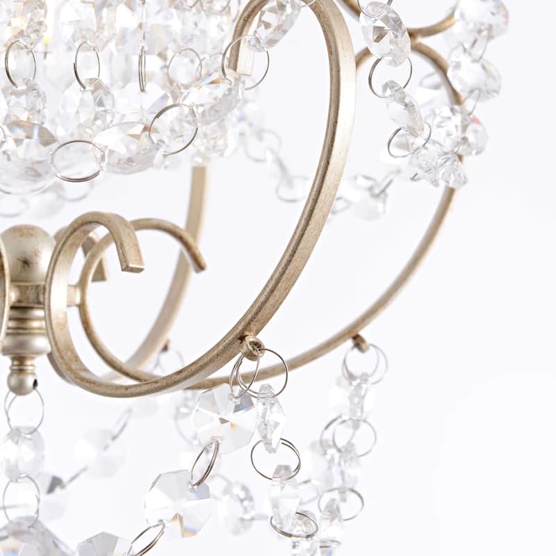 Dalia Glam 1 Light Brushed Champagne Silver Mini Crystal Chandelier - 12 inches in diameter x 15 inches H