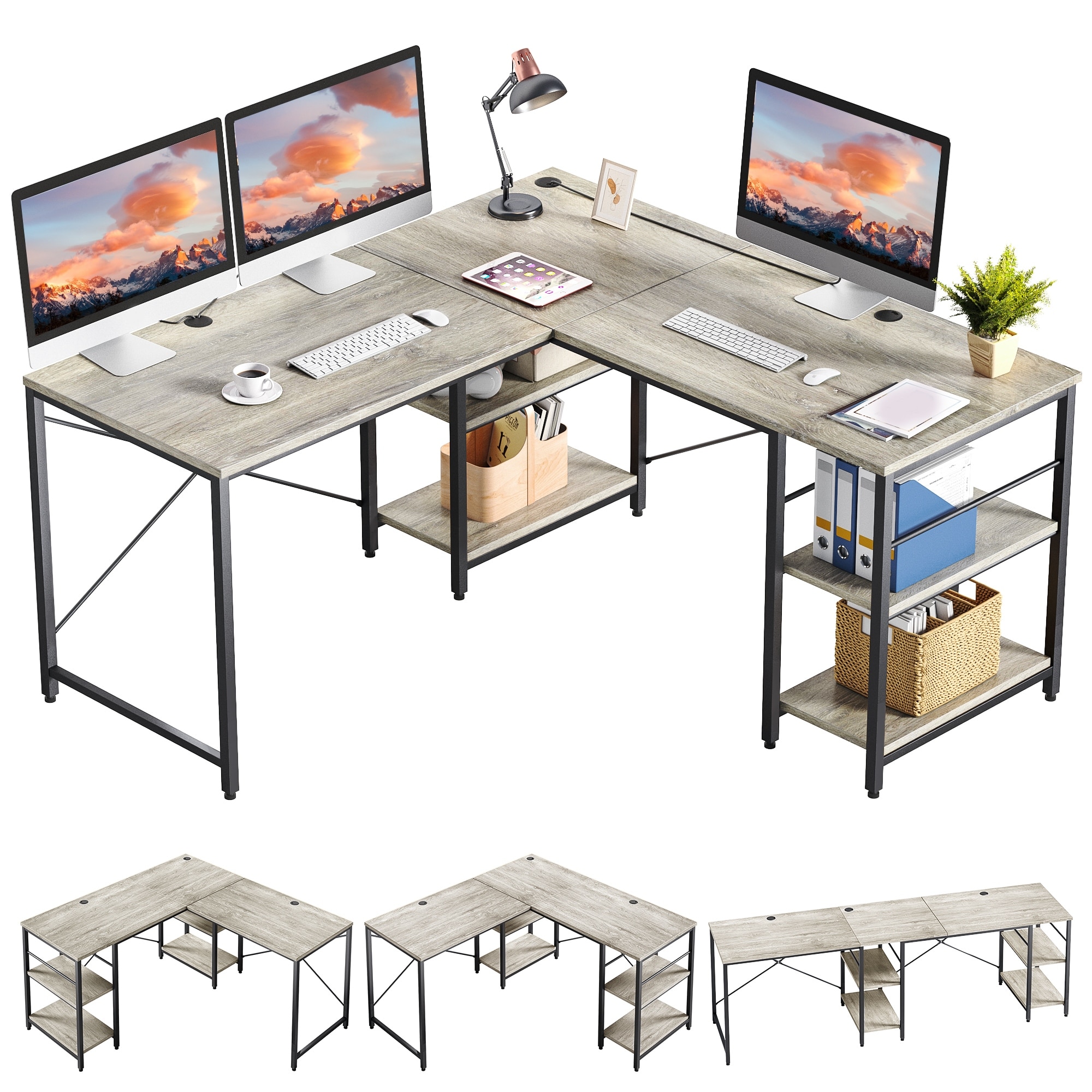 Bestier L-Shaped Desk LED 95.2 in. Computer Corner Desk with