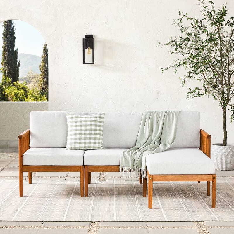 Walker Edison Solid Wood Spindle Sofa-Chaise - Brown