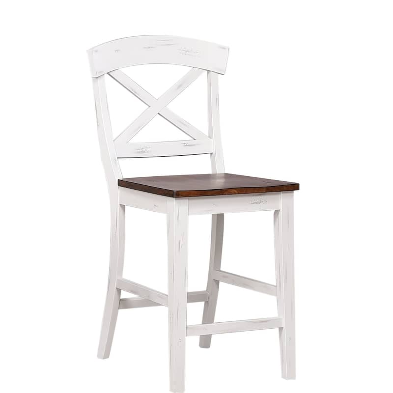 Transitional X-Back Cocoa Brown Cotton White Counter 5-Piece Set