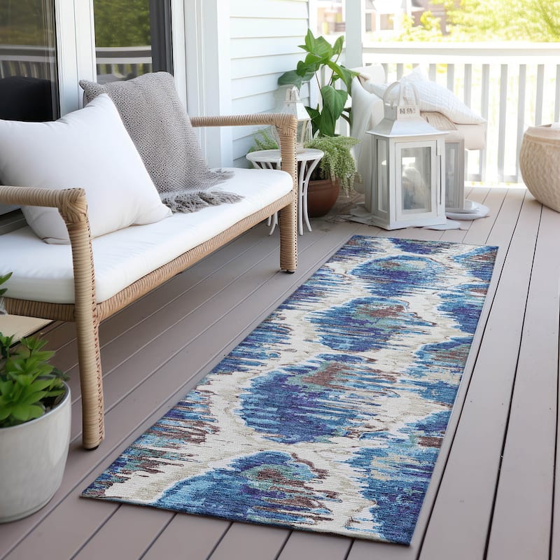 Machine Washable Indoor/ Outdoor Chantille Contemporary Abstract Rug - Blue - 2'3" x 7'6"