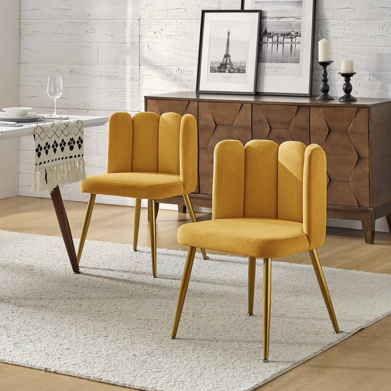 Anjela Side Chair with Tufted Back Set of 2 - MUSTARD