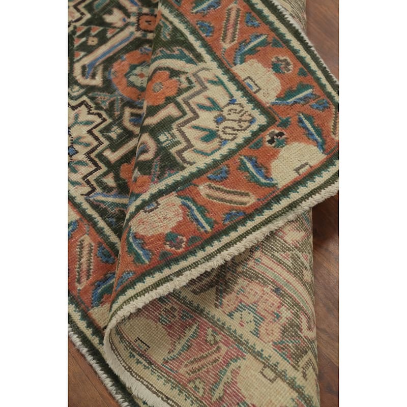 Hand Knotted Oriental 100% Wool Carpet Traditional Geometric Green Heriz Area Rug - 4' 8'' X 3' 2''