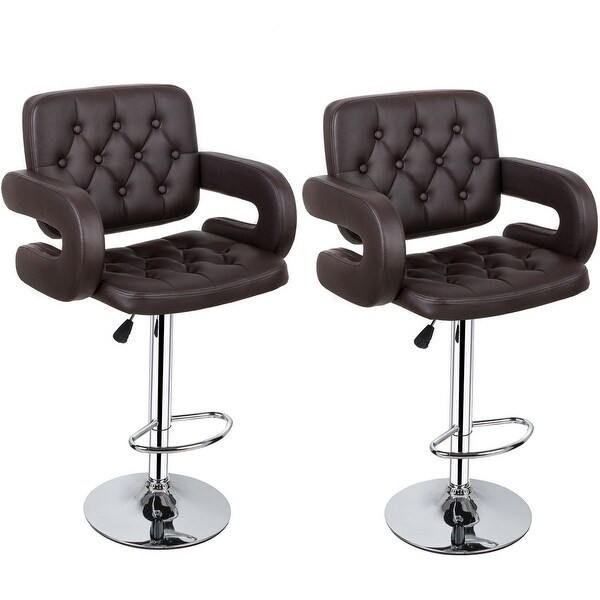 Costway Set of 2 PU Leather Swivel Bar Stools Hydraulic Pub Chair Adjustable Brown