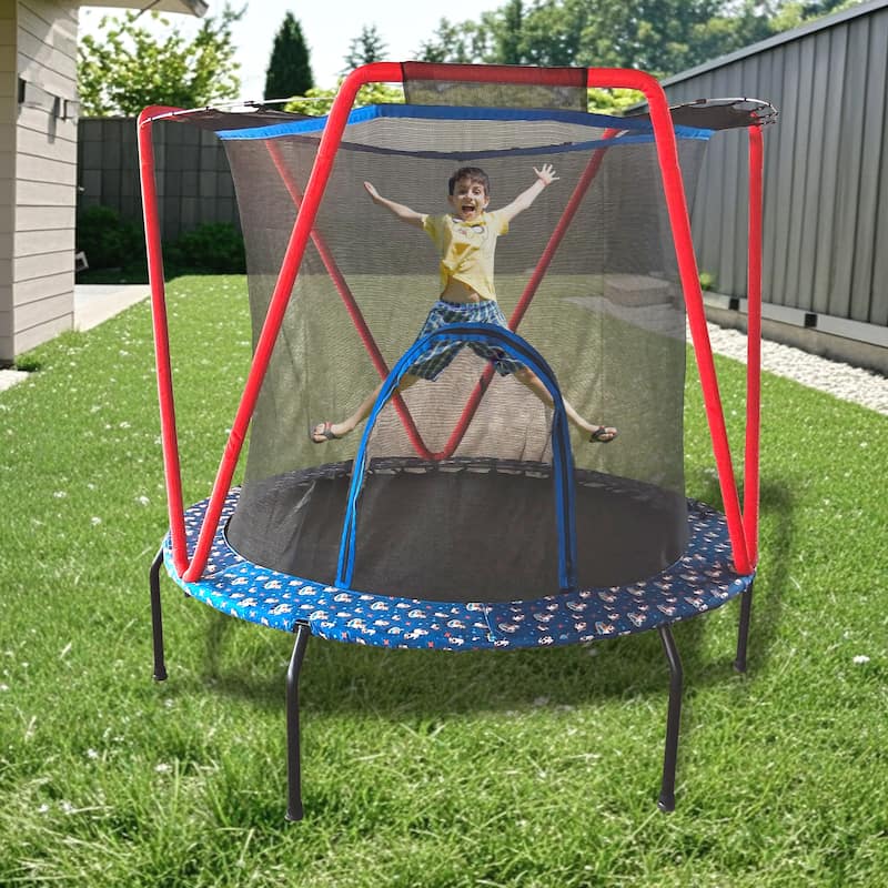 66" Trampoline for Kids Toddler Indoor Outdoor Small Trampolines for Baby with heighten net No-Gap Design for Kids - Blue