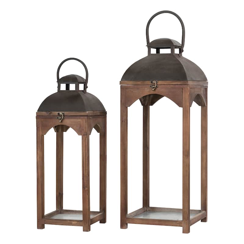 Glitzhome Set of 2 Farmhouse Church Style Hanging Candle Holders Wooden Lanterns Fall Wedding Decor
