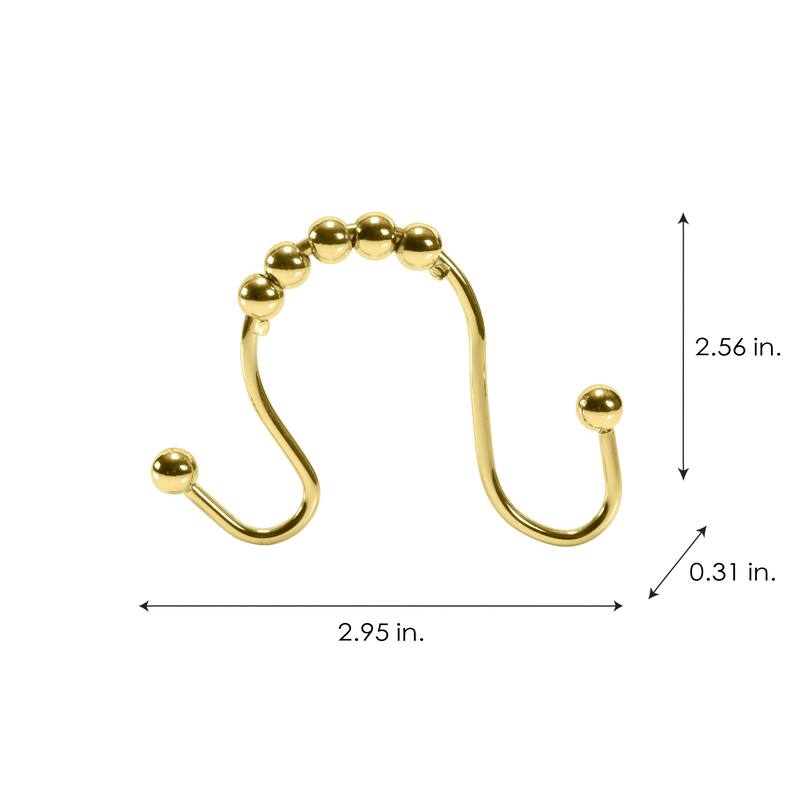 Bath Bliss 12 Pack Shower Curtain with Double Hooks in Satin Gold