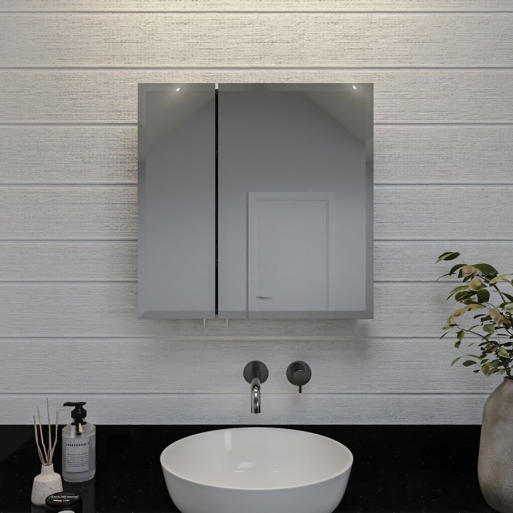 Croydex Oreille White Steel Double Mirror Doors Bathroom Medicine Cabinet , Easy Install, Surface Mount - 24 x 24