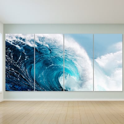 "Blue Wave ABCD" Frameless Free Floating Tempered Glass Panel Graphic Wall Art
