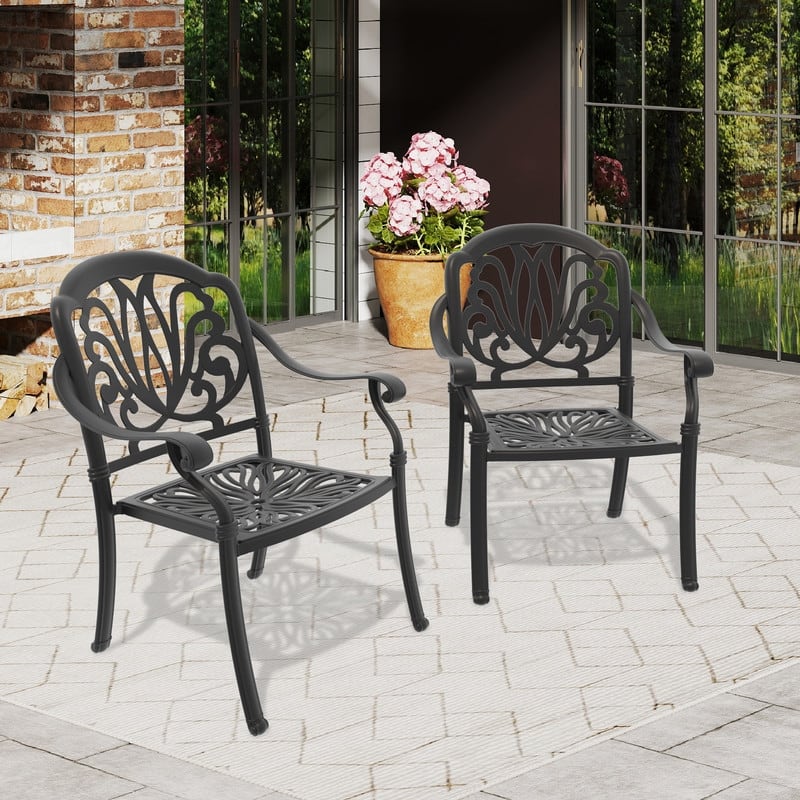 Stacking OutdoorPatio Dining Armchair with Brown Cushions