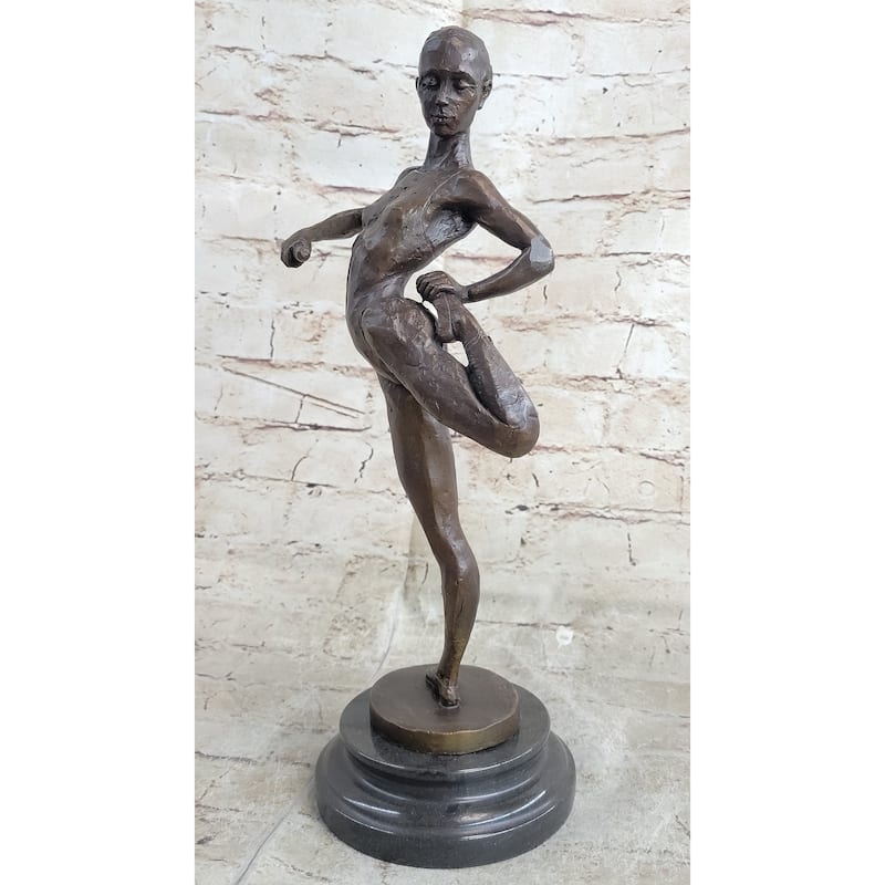 Ballerina Dancer Girl Bronze Statue Sculpture Figure On Marble Base 14 Inches X 8.5 Inches