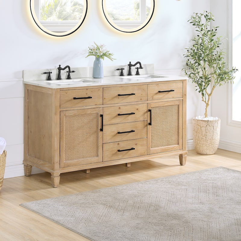 Altair Solana Bath Vanity with Calacatta White Quartz Stone Countertop without Mirror