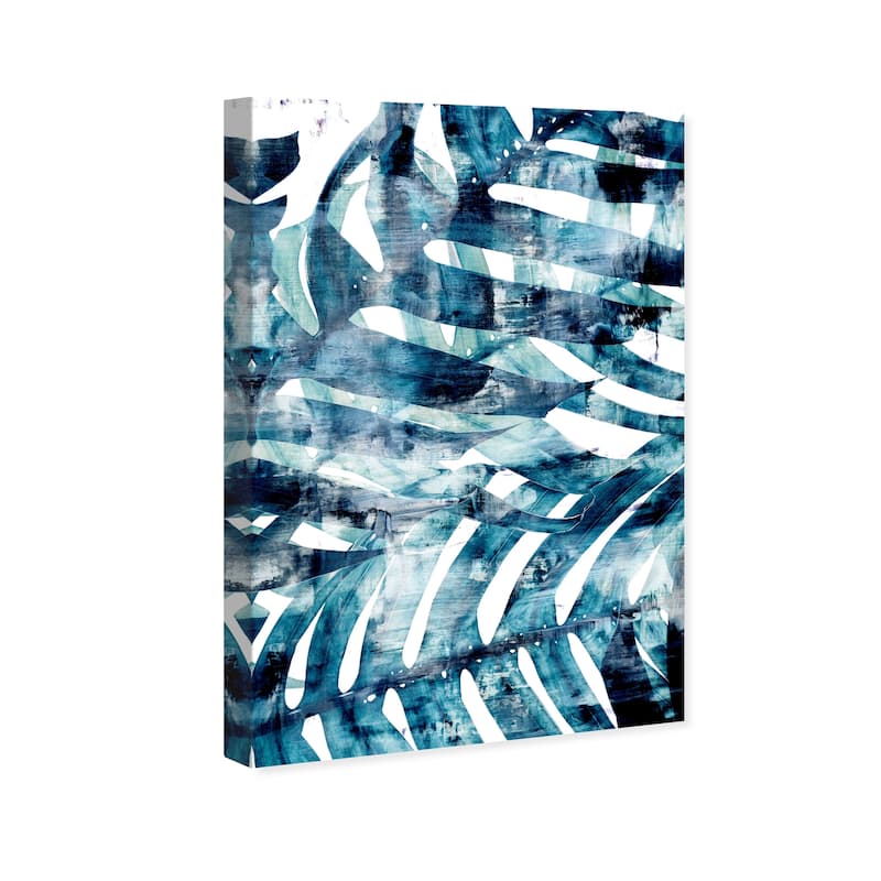Wynwood Studio Canvas Floral and Botanical So Kate Leaf Blue and Scandinavian Wall Art Canvas Print