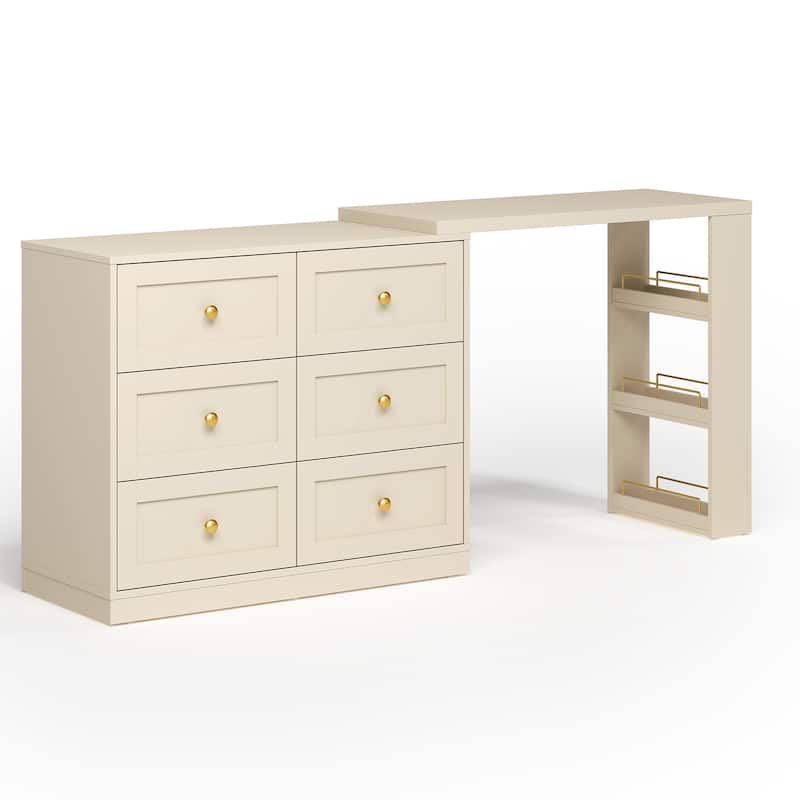 Extendable Makeup Vanity Desk with 6 Drawers