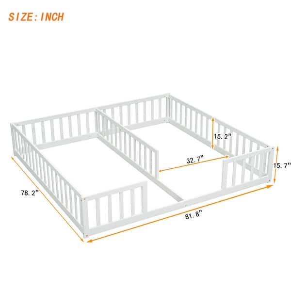 dimension image slide 2 of 3, Double Twin Size Floor Bed with Fence and Guardrails