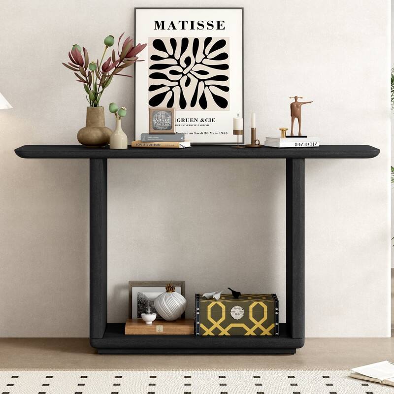 Mirod Elegant Minimalist Console Table with Curved Corners - Black
