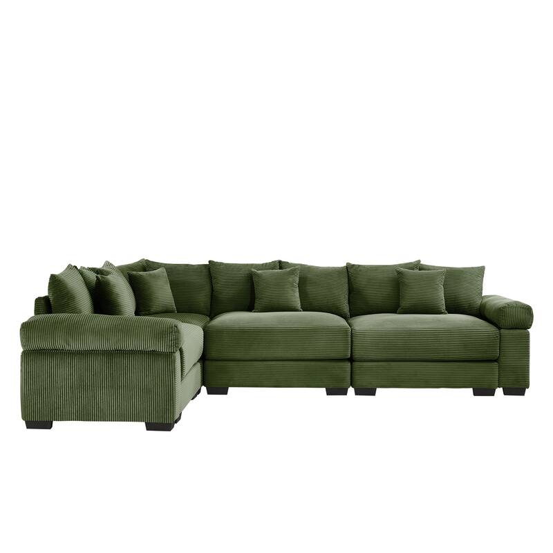 GDFStudio - Corduroy L-Shaped 4-Seater 116.9" Cloud Modular Sectional Couch