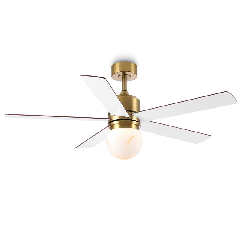 52" Modern Brushed Gold Bubble Glass Dimmable Ceiling Fan with LED Light and Remote
