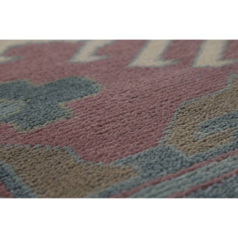 Blues Pink Geometric Oushak Indian Area Rug Handmade Wool Carpet - 8'0" x 10'0"