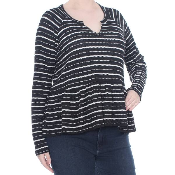 Shop William Rast Womens Black Striped Long Sleeve Peplum Top Size
