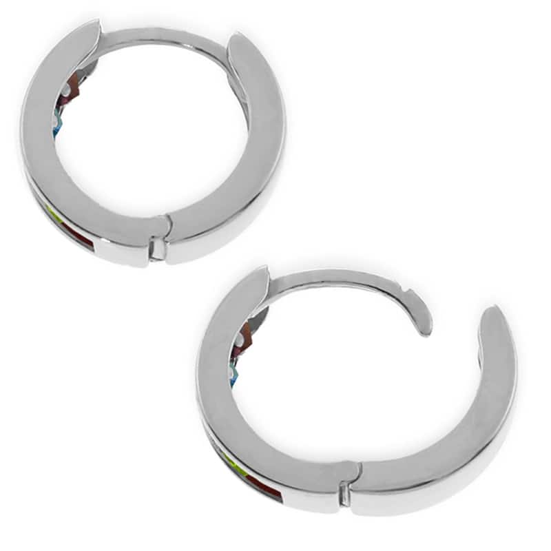 14K Solid Gold Elegant Hoop Huggie Earrings w/ Natural Multi Gemstones