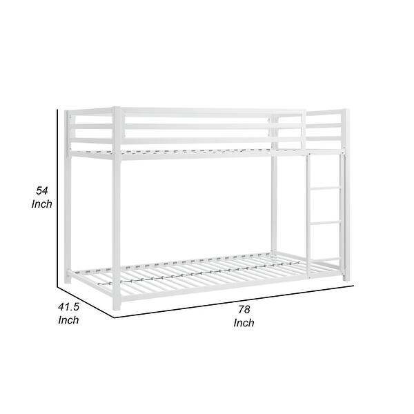 Ovi 78 Inch Twin Bunk Bed, Mounted Ladder, Ground Level Platform Bed, White