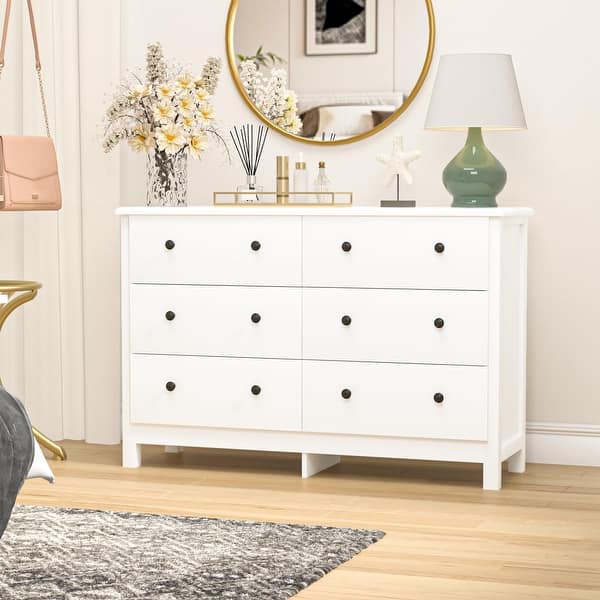 White Dresser for Bedroom, Modern 6 Drawer Dresser for Kids Room, Wide