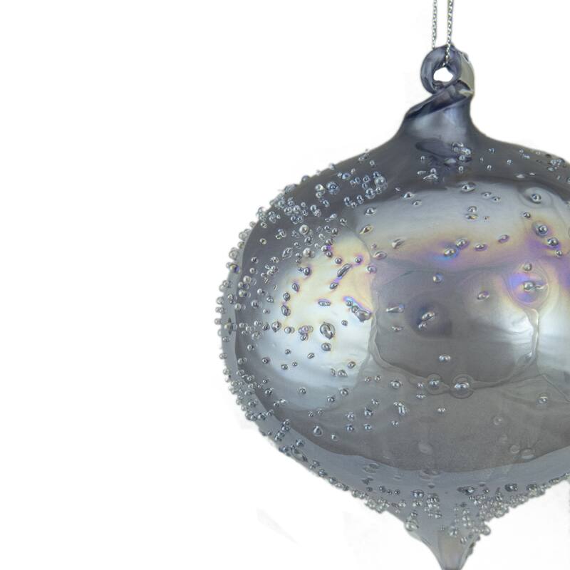 4.5-Inch Silver Iridescent Glass Onion Christmas Ornament - 4.5"