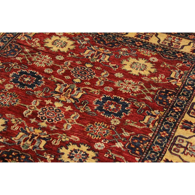 Rustic Super Kazak Amari Red/Beige Hand Knotted Wool Rug - 4'1'' x 5'10''