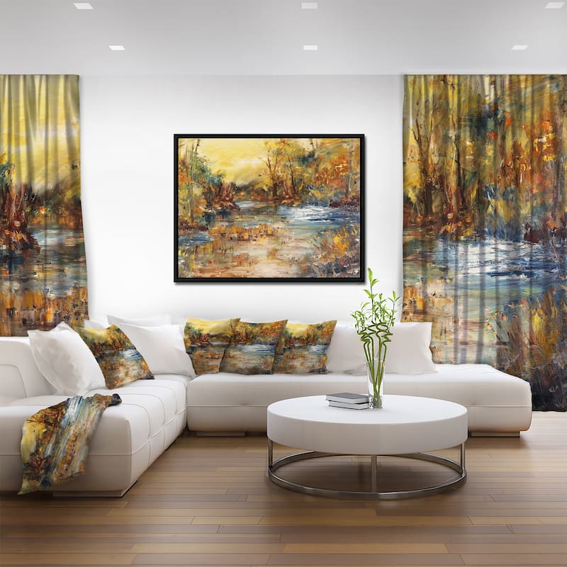 Designart "River in Forest " Landscape Framed Canvas Print