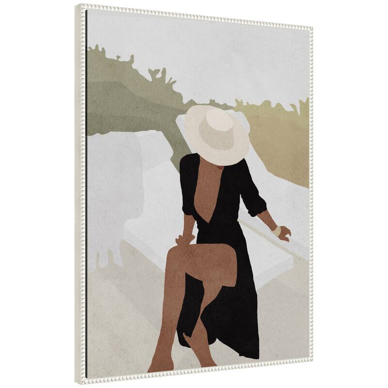 Kate and Laurel Sylvie Elegant Woman in Hat Framed Canvas by July Art Prints - 28x38 - White