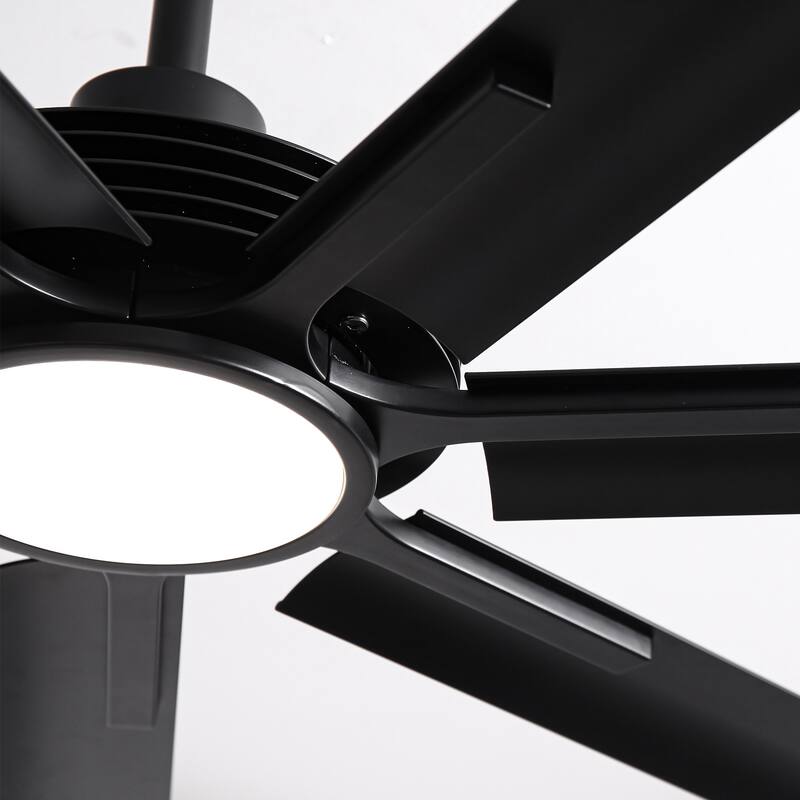 84" Matte Black Dimmable Large Industrial Ceiling Fan with LED Light and Remote - 84 in. D x 84 in. W x 15.3 in. H
