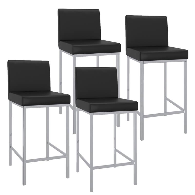 Contemporary Faux Leather and Metal 26" Counter Stool, Set of 4 - White and Chrome
