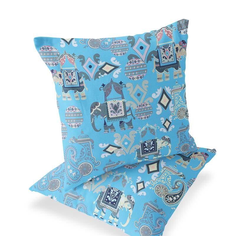 HomeRoots Set of Two 16" X 16" Blue and Gray Elephant Blown Seam Eclectic Indoor Outdoor Throw Pillow - 16.00' X '16.00' X '5.00
