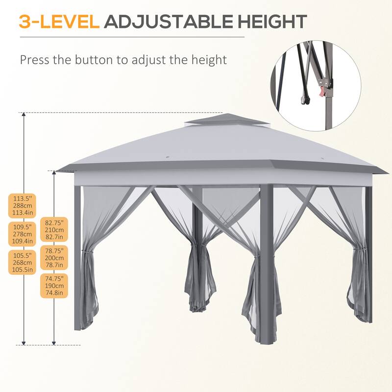 11x11 Foot Pop Up Canopy Tent with Netting, Instant Gazebo Sun Shelter for Outdoor, Garden, Patio