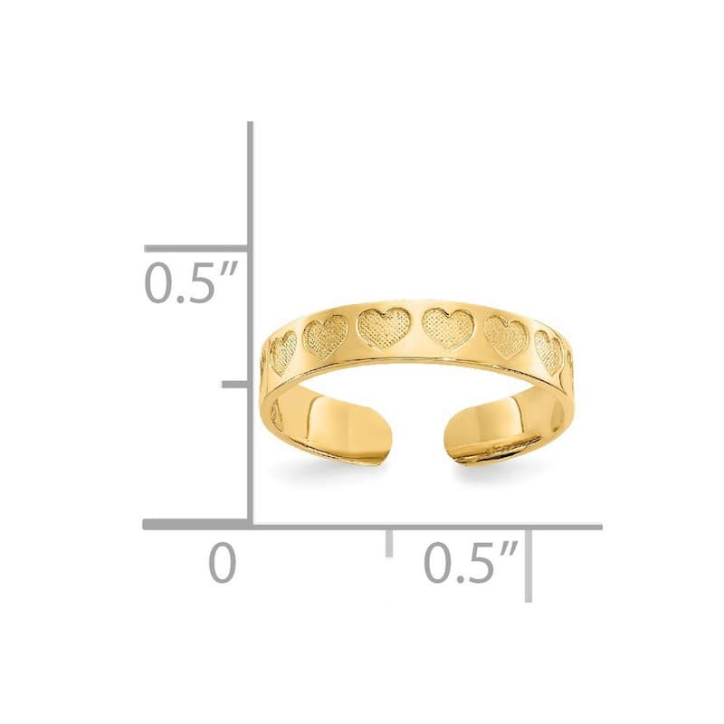Curata Womens Adjustable Solid 14 karat Yellow Gold Heart Toe Ring