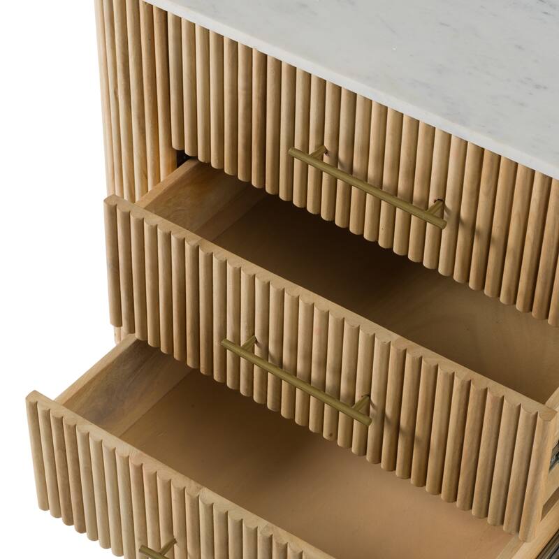 Modrest Cambridge Modern White Marble & Washed Mango 3 Drawer Dresser