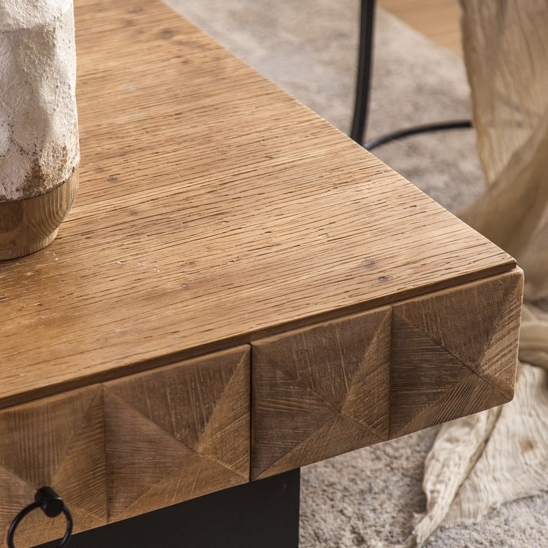 Retro Embossed Pattern Square Coffee Table with 2 Drawers and MDF