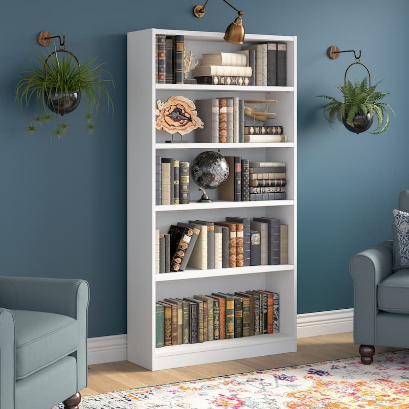 Universal Tall 5 Shelf Bookcase Storage by Bush Furniture - White
